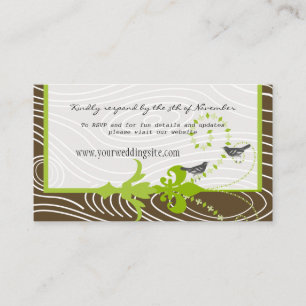 Birds Green Brown Wood Grain Wedding Info Cards