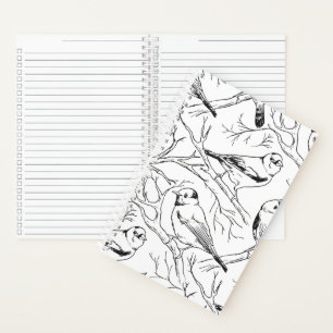 Birds hand drawn black & white pattern Modern Notebook