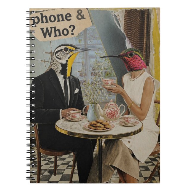 Birds Having Tea Party Mixed Media Collage Notebook (Front)