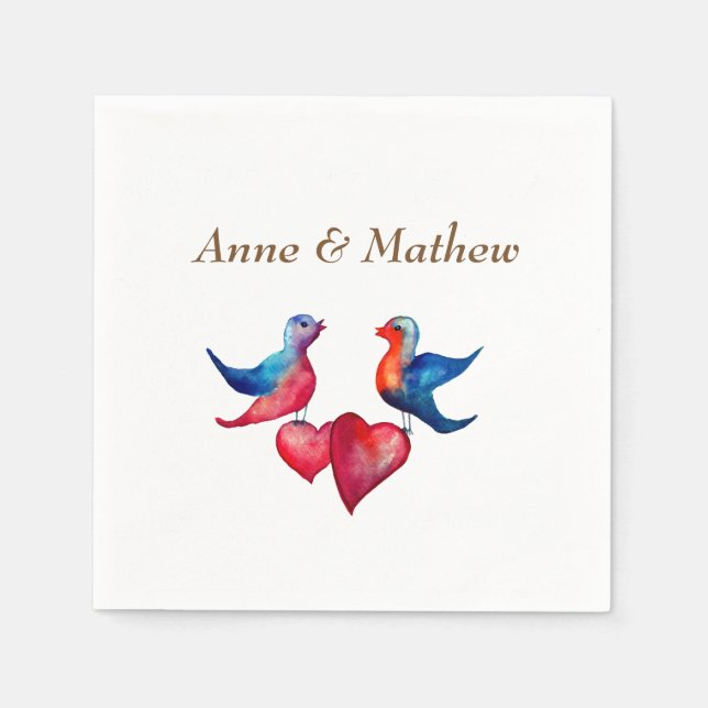 Birds, hearts, Personalised Wedding  Napkins (Front)