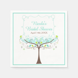 Birds Hearts Tree Blue and Green Bridal Shower Napkin