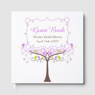 Birds Hearts Tree Purple and Green Bridal Shower Guest Book
