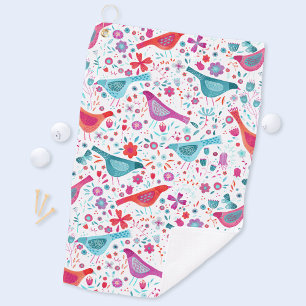 Birds in a Garden Modern Boho Watercolor Golf Towel