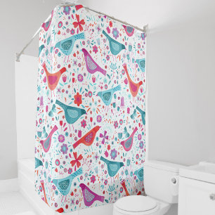 Birds in a Garden Modern Boho Watercolor Shower Curtain