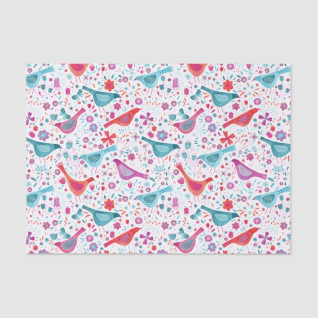 Birds in a Garden Watercolor Tissue Paper (Front)