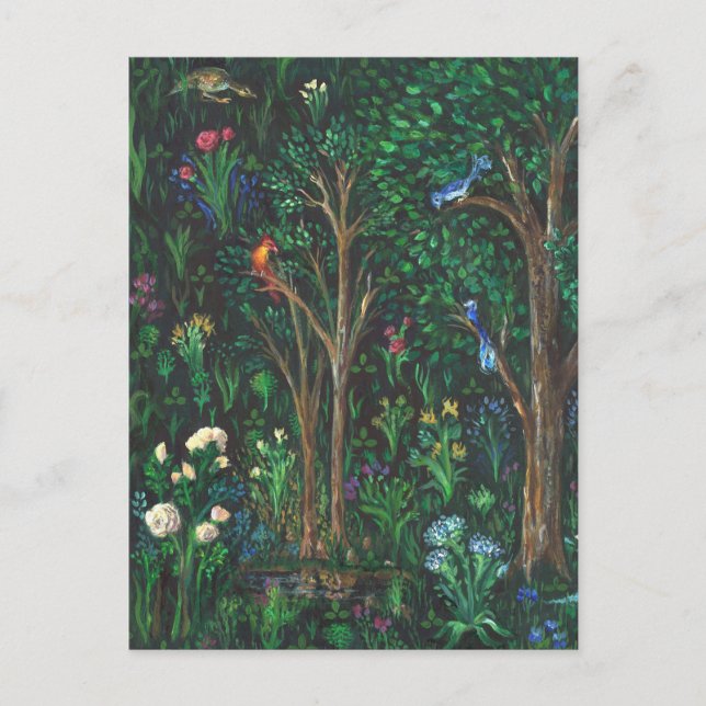 "Birds in a Mediaeval Forest." (Pond Detail) Postcard (Front)