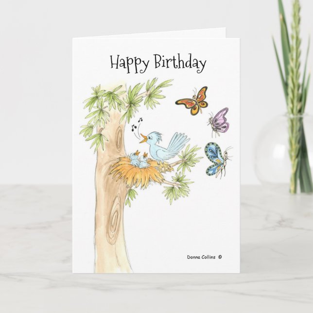 Birds in a Nest Birthday Card (Front)