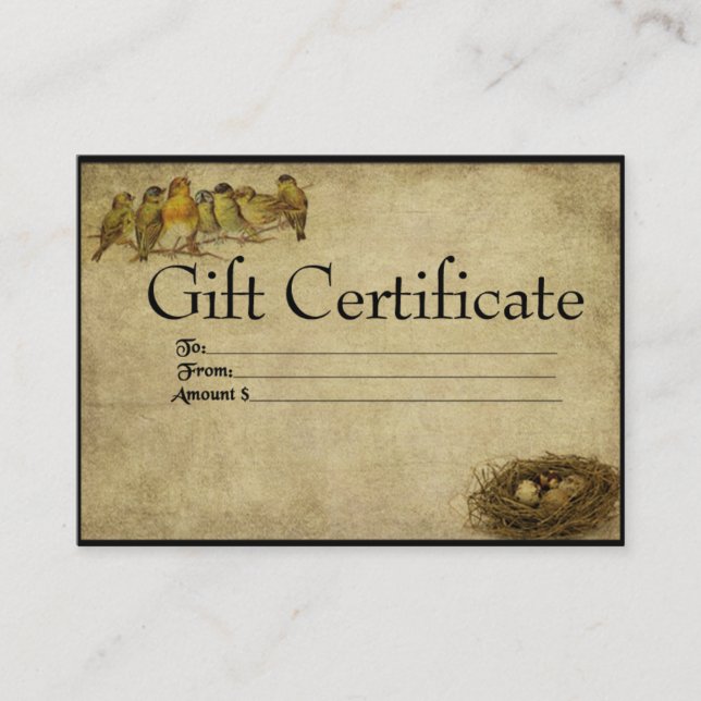 Birds In A Row- Prim Gift Certificate Cards (Front)