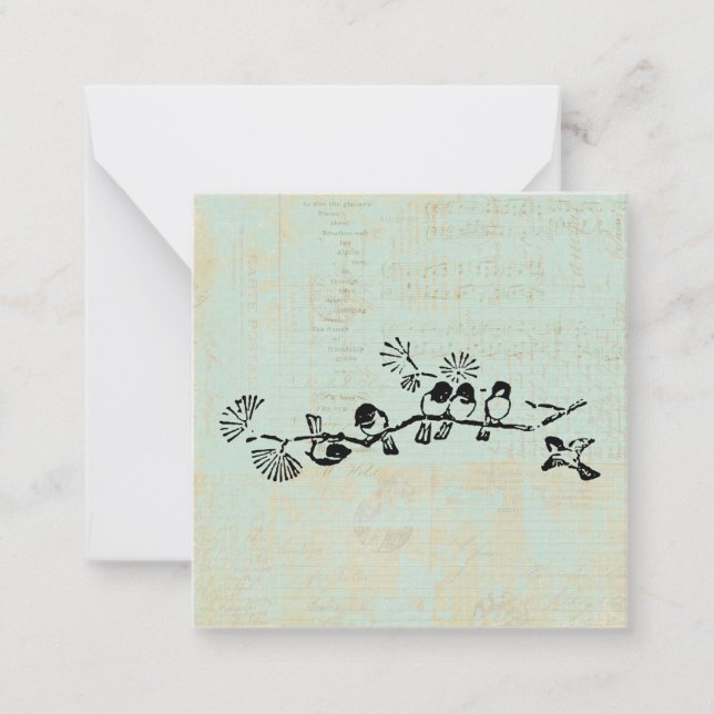Birds in a Row Rustic Green Music Background Card (Front)