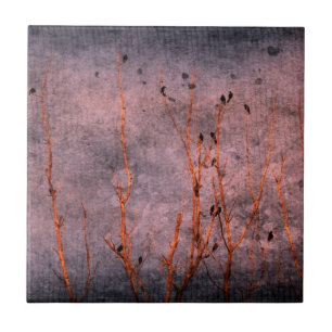 Birds in a Tree Grunge Ceramic Tile