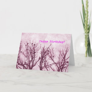 Birds in a Tree, Pink Grunge, Happy Birthday Card