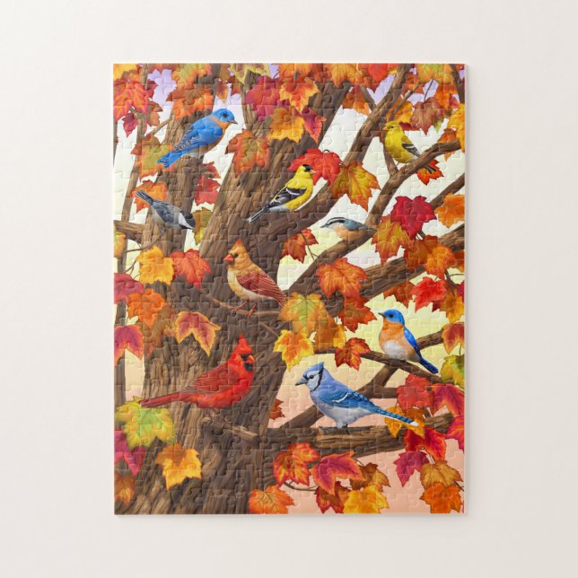Birds in Autumn Maple Tree Jigsaw Puzzle (Vertical)