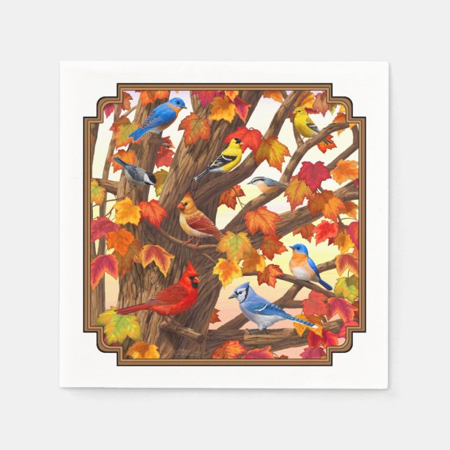 Birds in Autumn Maple Tree Napkin (Front)