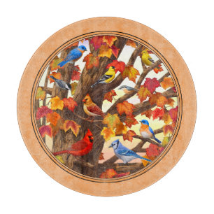 Birds in Autumn Maple Tree Peach Cutting Board