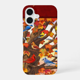 Birds in Autumn Maple Tree Red iPhone 16 Case