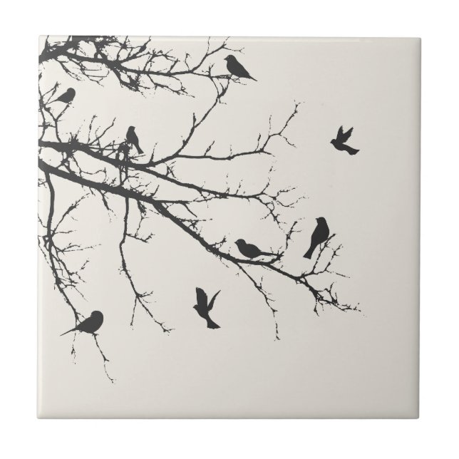 Birds in Black and White Tile (Front)