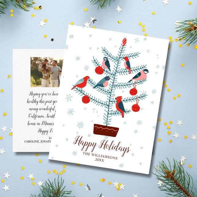 Birds in Christmas Tree Happy Holiday Family Photo Postcard (Creator Uploaded)