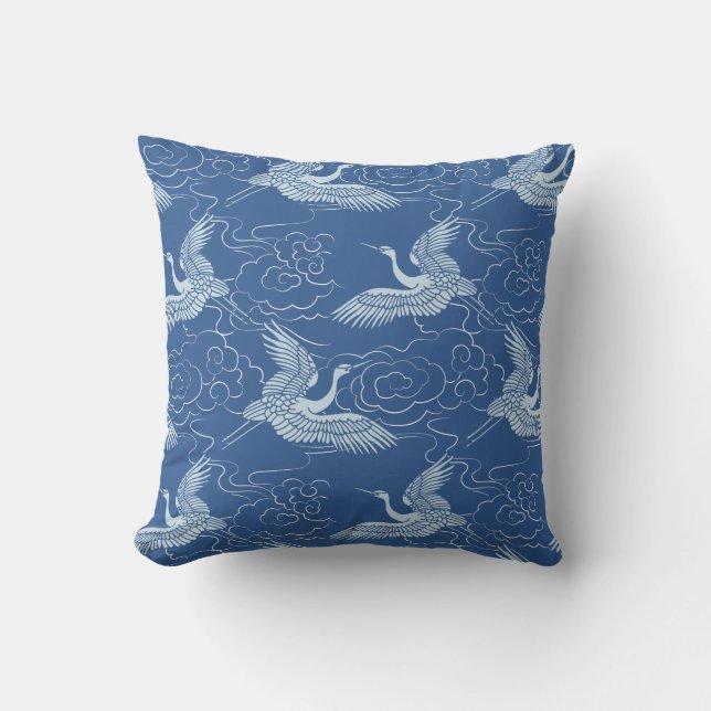 Birds in Flight Blue Chinese Ceramic Pattern Cushion (Front)