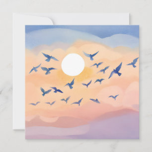 Birds in Flight   Sunset Nature Watercolor   Blank Card