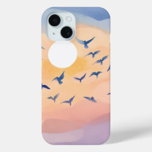 Birds in Flight Sunset Nature Watercolor iPhone 15 Case