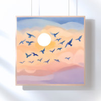 Birds in Flight | Sunset Nature Watercolor