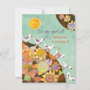 Birds in Flower Land Kids Birthday Party Invitation