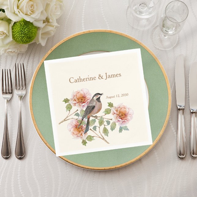 Birds in Flowers Wedding Napkin (Creator Uploaded)