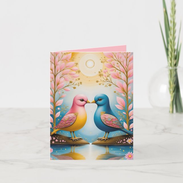 Birds in Love Amidst Blossoms Holiday Card (Front)