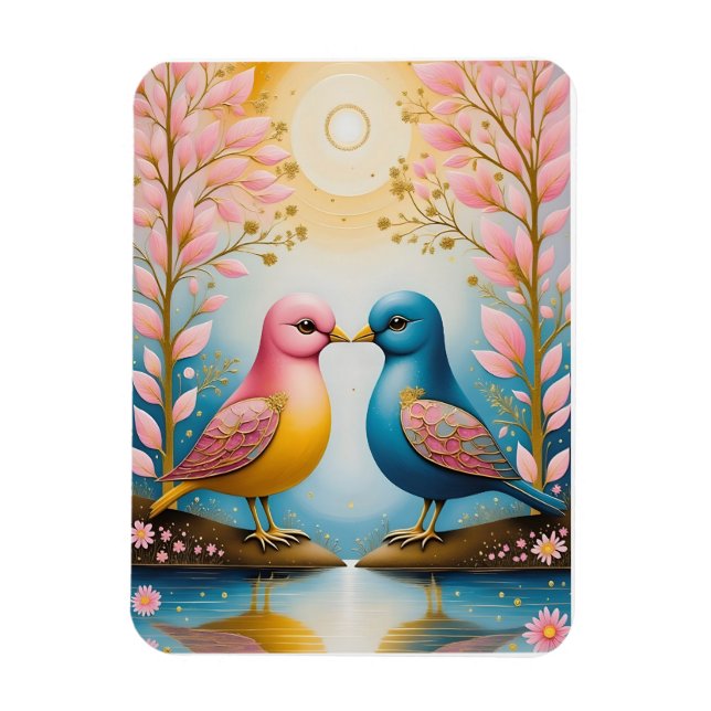 Birds in Love Amidst Blossoms Magnet (Vertical)