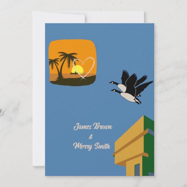 Birds in Love Following Heart Wedding Invitation (Front)