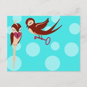 Birds in Love Key to my Heart Postcard