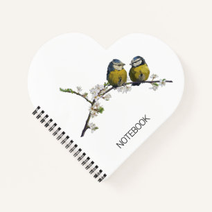 Birds in love on a cherry blossom branch heart not notebook