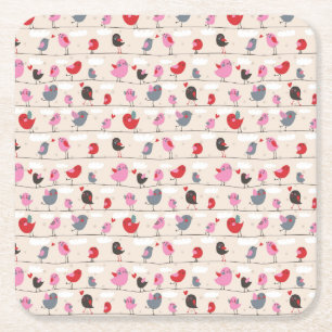 Birds in Love Square Paper Coaster