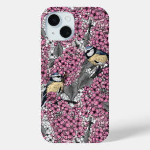 Birds in pink lilac garden iPhone 15 case