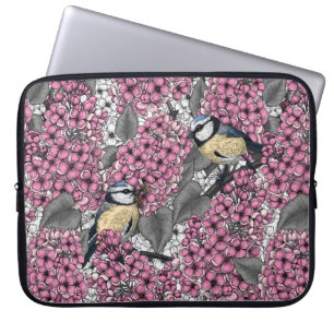 Birds in pink lilac garden laptop sleeve