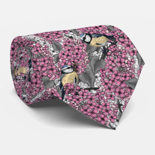 Birds in pink lilac garden tie