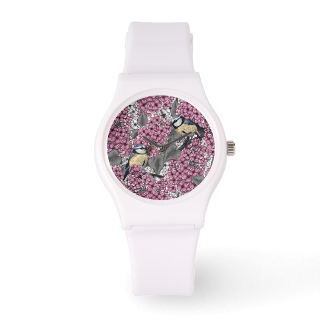 Birds in pink lilac garden watch (Front)