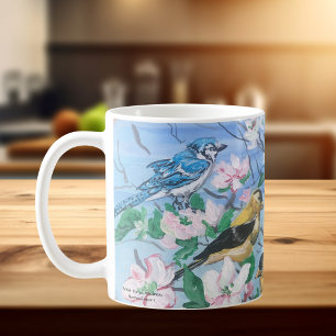 Birds in the backyard blue jay yellow finch coffee mug