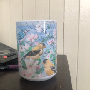 Birds in the backyard blue jay yellow finch coffee mug