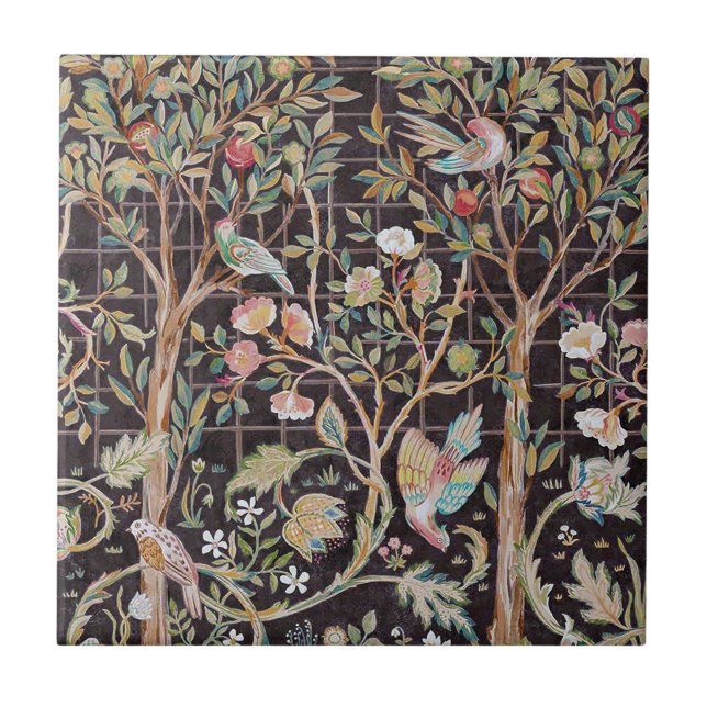 Birds in The Flower Garden, William Morris Ceramic Tile (Front)