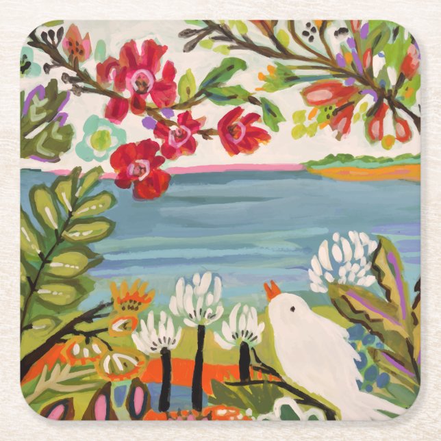 Birds in the Garden Square Paper Coaster (Front)