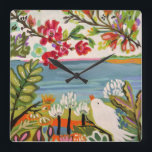 Birds in the Garden Square Wall Clock<br><div class="desc">Birds in the Garden II by Karen Fields. Features a bird surrounded by colourful flowers and greenery.</div>