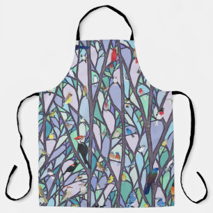 birds in the stained glass tree apron