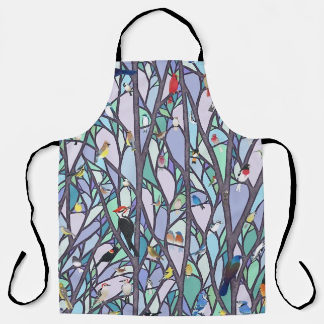 birds in the stained glass tree apron (Front)