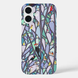 birds in the stained glass tree iPhone 16 case