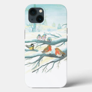 Birds in the white snow winter  iPhone 13 case