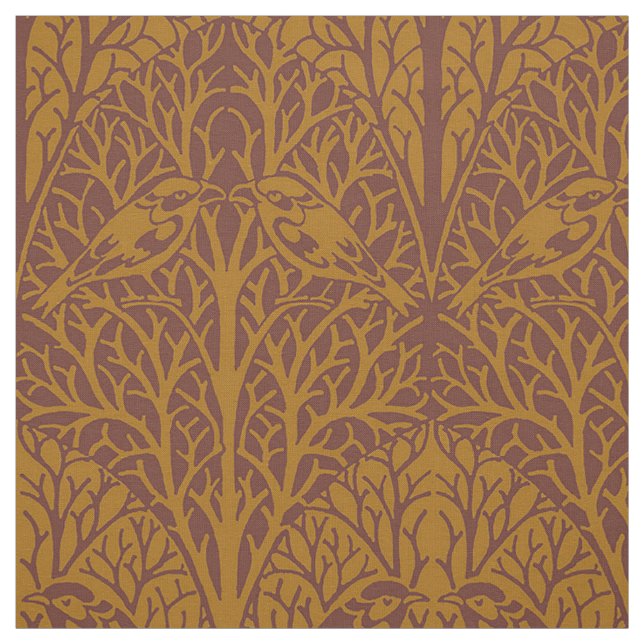 Birds in Thicket, Dark Ambers Fabric (Swatch)