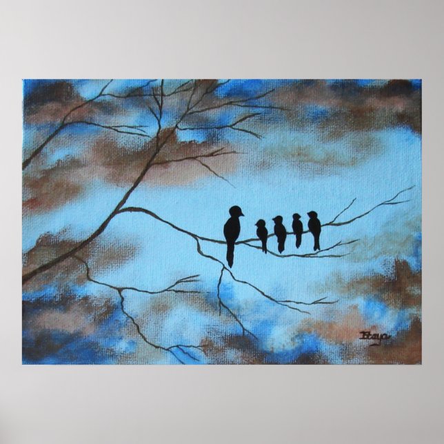 Birds In Tree In Sky Mother's Day Abstract Art Poster (Front)