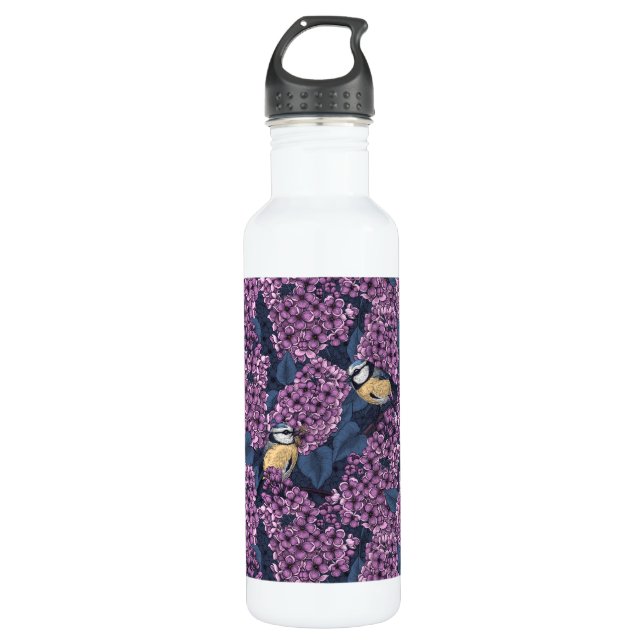 Birds in violet lilac garden 710 ml water bottle (Front)