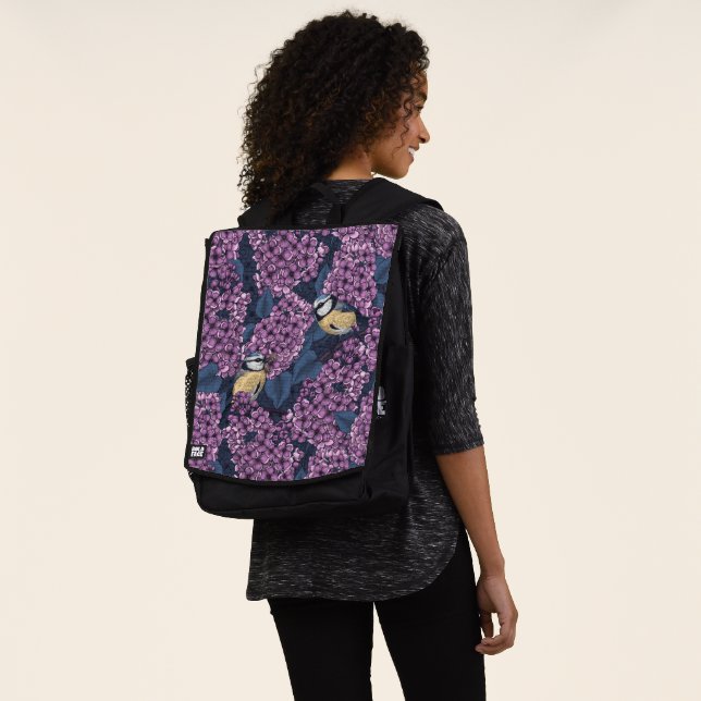 Birds in violet lilac garden backpack (Worn)